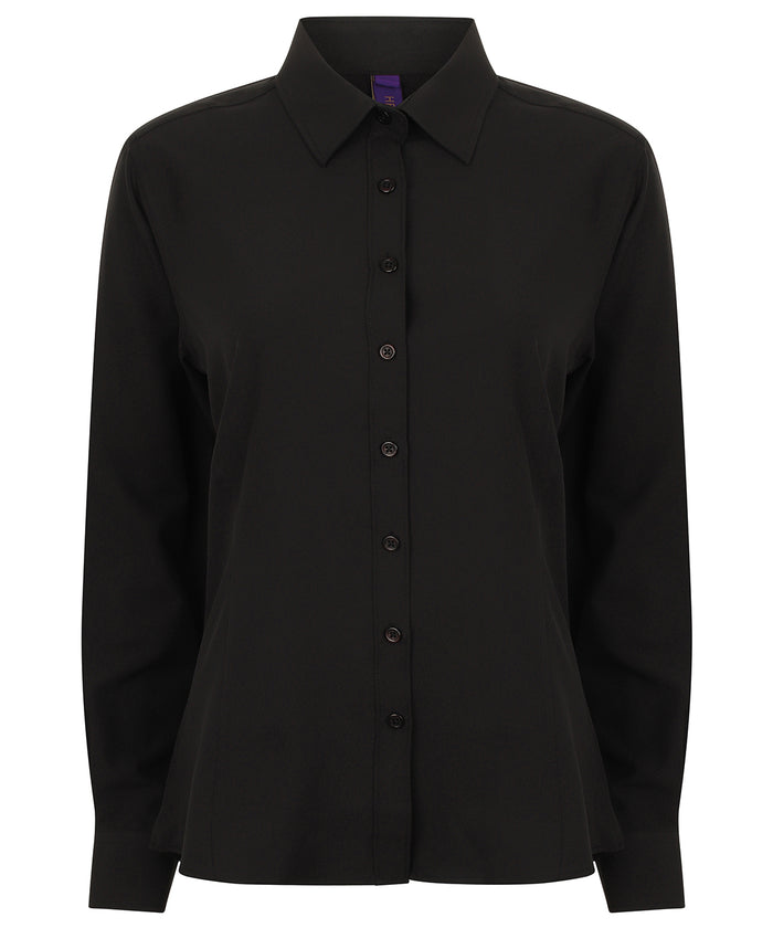 Henbury Women's Wicking Antibacterial Long Sleeve Shirt - Black