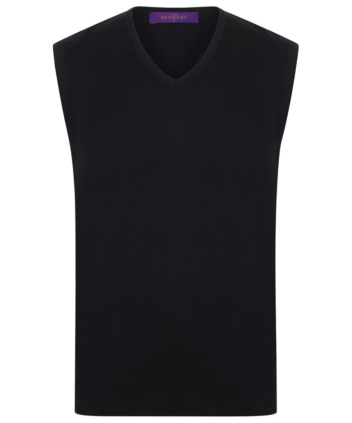 Henbury Sleeveless V-neck Jumper - Black