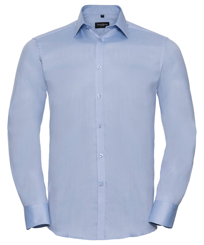 Russell Athletic Long Sleeve Herringbone Shirt - Light Blue