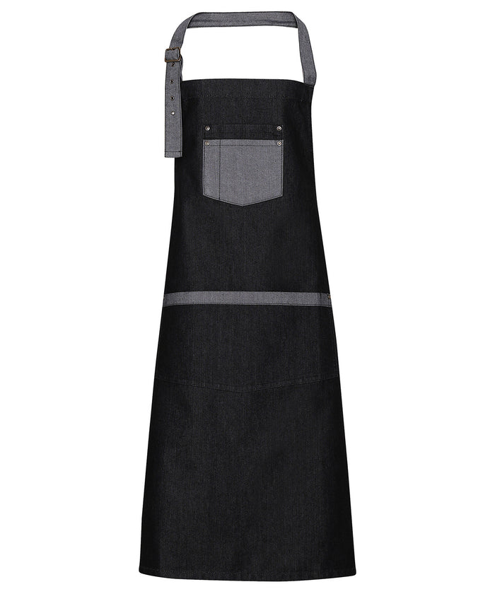 Premier Domain Contrast Denim Bib Apron - Black Denim