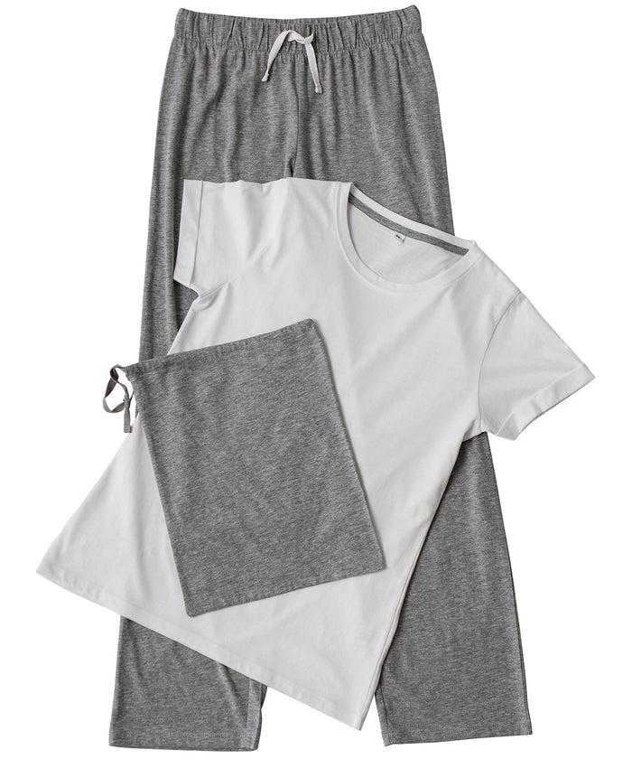 Towel City Women's Long Pant Pyjama Set (in a Bag) - White/Heather Grey