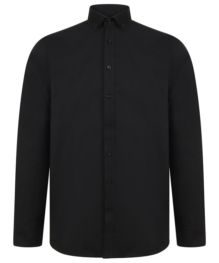 Henbury Modern Long Sleeve Oxford Shirt - Black