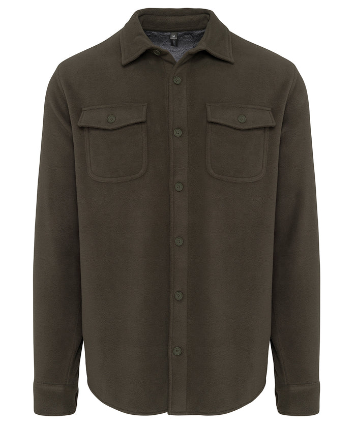 Kariban Sherpa-lined Fleece Overshirt - Dark Khaki/Storm Grey