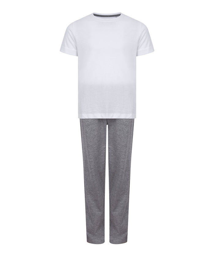 Towel City Kids Long Pyjamas - White/Heather Grey