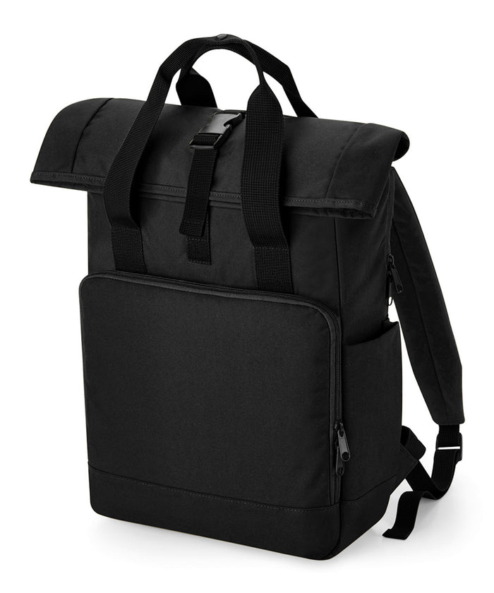 BagBase Recycled Twin Handle Roll-top Laptop Backpack - Black