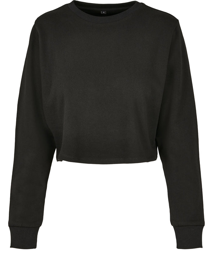 Build Your Brand Women’s Terry Cropped Crew - Black