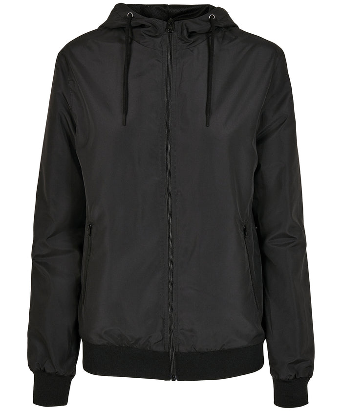 Build Your Brand Women's Recycled Windrunner - Black/Black