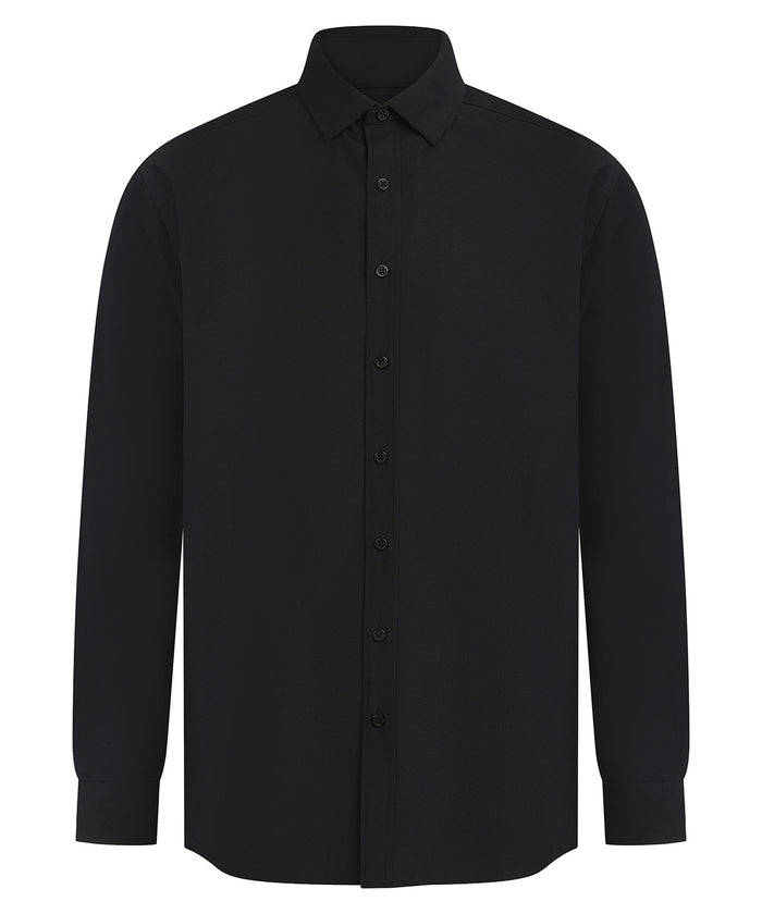 Henbury Long Sleeve ‘cotton-feel’ Coolplus® Shirt - Black
