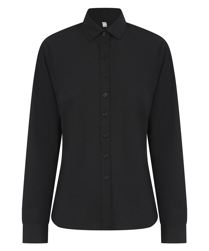 Henbury Women’s Long Sleeve ‘cotton-feel’ Coolplus® Shirt - Black