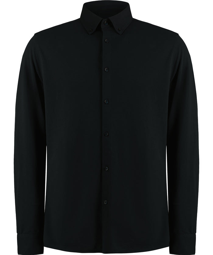 Kustom Kit Long Sleeve Superwash® 60° Piqué Shirt (tailored Fit) - Black