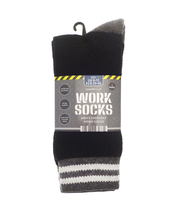 Ribbon Men’s 3-pack Work Socks (recycled Cotton) - Black/Grey