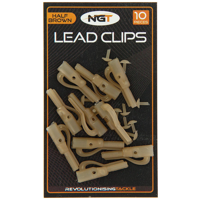 NGT Lead Clips with Pin – Half Brown 10pc