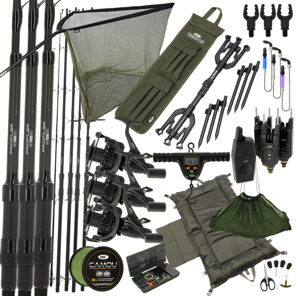 NGT Deluxe 3 Rod Profiler Carp Fishing Set Up
