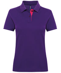 Asquith & Fox Women's Contrast Polo - Purple/Pink