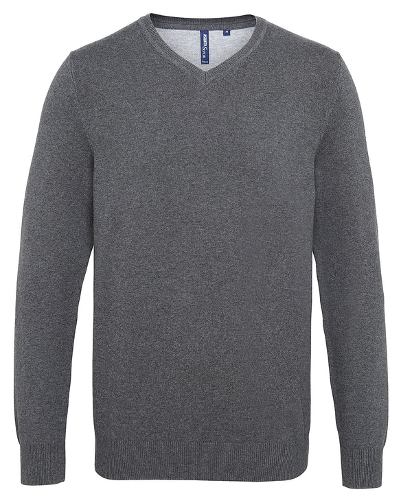 Asquith & Fox Men's Cotton Blend V-neck Sweater - Charcoal