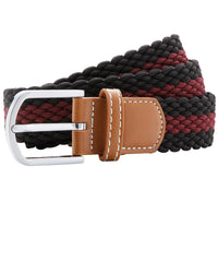 Asquith & Fox Two-colour Stripe Braid Stretch Belt - Black/Burgundy