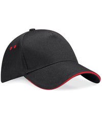 Beechfield Ultimate 5-panel Cap - Sandwich Peak - Black/Classic Red