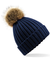 Beechfield Fur Pop Pom Chunky Beanie - Navy