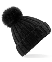 Beechfield Verbier Fur Pop Pom Chunky Beanie - Black