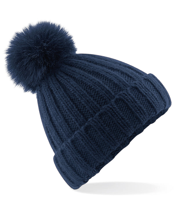 Beechfield Verbier Fur Pop Pom Chunky Beanie - Navy