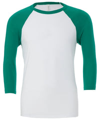 Bella Canvas Unisex Triblend ¾ Sleeve Baseball T-shirt - White/Kelly