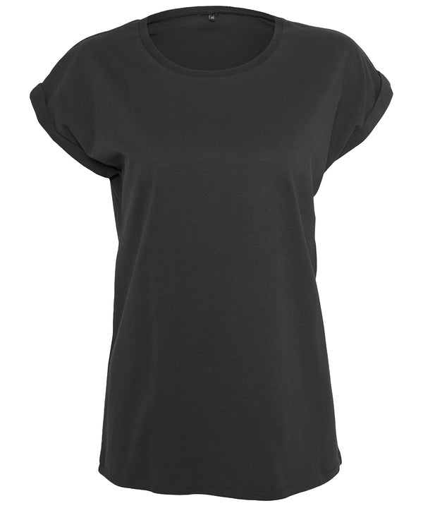 Build Your Brand Women's Extended Shoulder Tee - Black*†