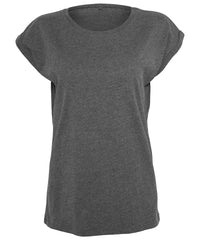 Build Your Brand Women's Extended Shoulder Tee - Charcoal*†