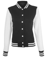 Build Your Brand Women's Sweat College Jacket - Black/White