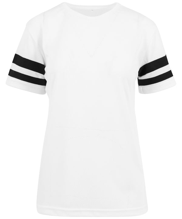 Build Your Brand Women's Mesh Stripe Tee - White/Black
