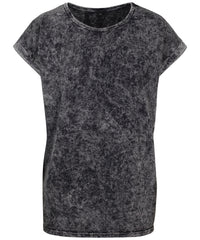 Build Your Brand Women's Acid Washed Extended Shoulder Tee - Dark Grey/White