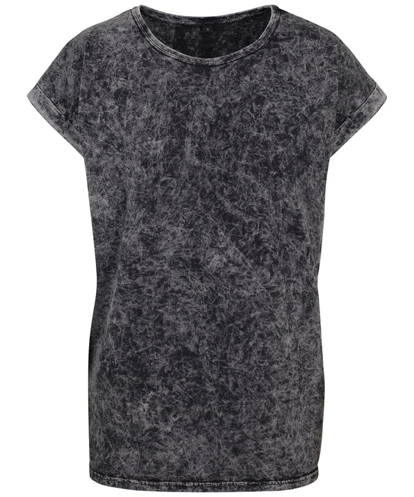Build Your Brand Women's Acid Washed Extended Shoulder Tee - Dark Grey/White