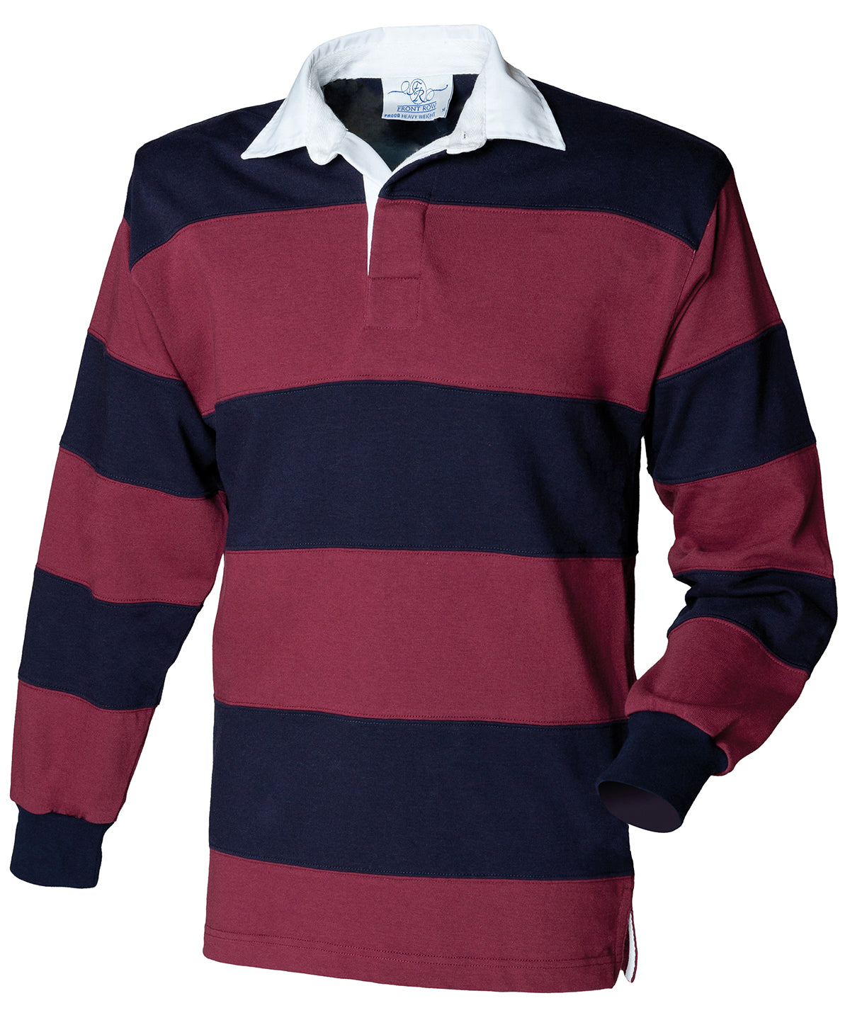 Front Row Sewn Stripe Long Sleeve Rugby Shirt - Burgundy/Navy