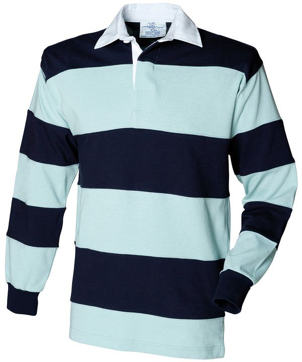 Front Row Sewn Stripe Long Sleeve Rugby Shirt - Duck Egg/Navy