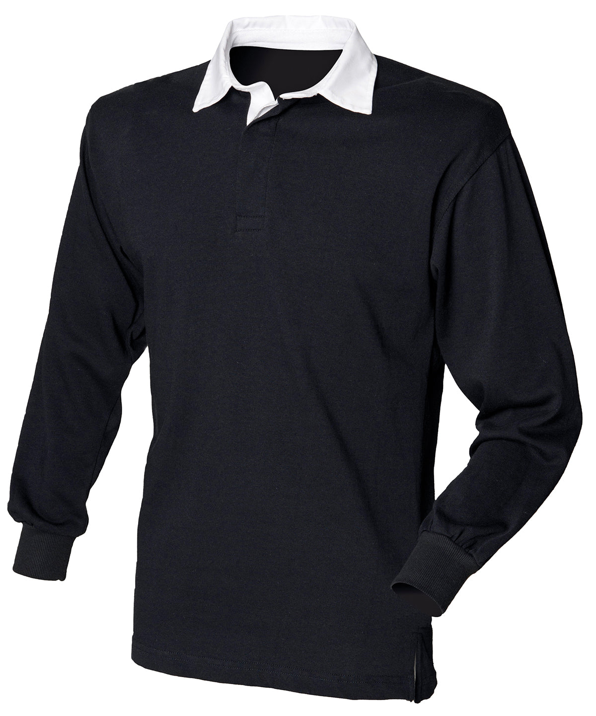 Front Row Long Sleeve Plain Rugby Shirt - Black/White*