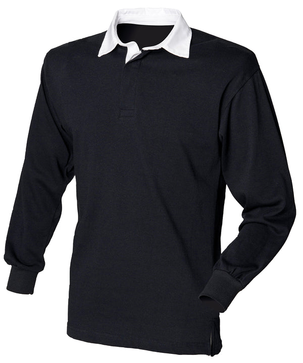 Front Row Long Sleeve Plain Rugby Shirt - Black/White*