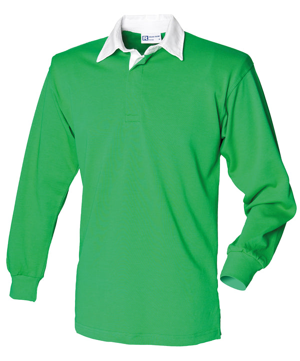 Front Row Long Sleeve Plain Rugby Shirt - Bright Green/White