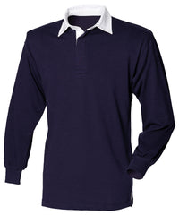 Front Row Long Sleeve Plain Rugby Shirt - Navy/White*