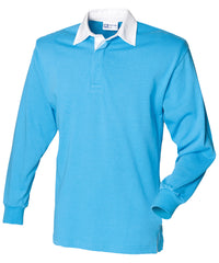 Front Row Long Sleeve Plain Rugby Shirt - Surf Blue/White