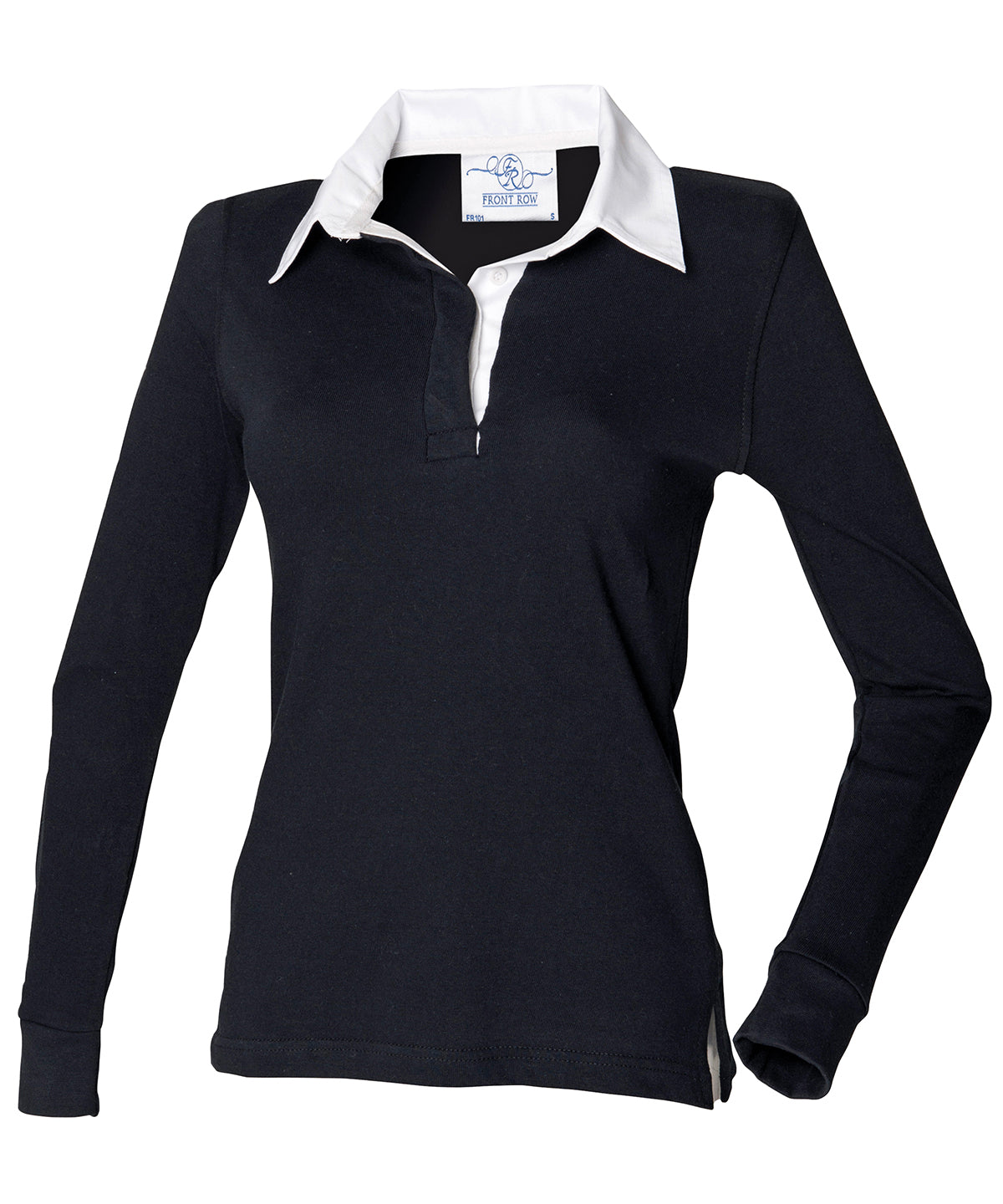 Front Row Women's Long Sleeve Plain Rugby Shirt - Black/White*