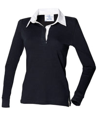 Front Row Women's Long Sleeve Plain Rugby Shirt - Black/White*