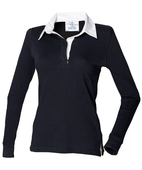 Front Row Women's Long Sleeve Plain Rugby Shirt - Black/White*