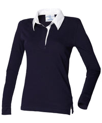 Front Row Women's Long Sleeve Plain Rugby Shirt - Navy/White*