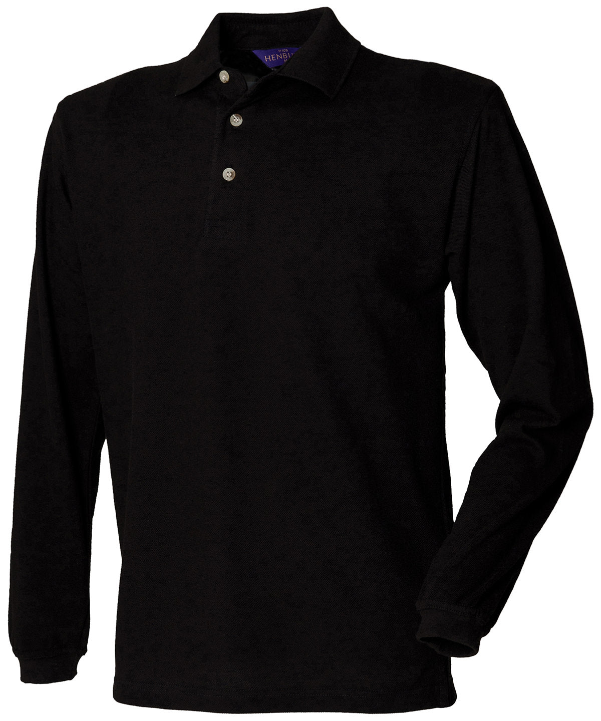 Henbury Long Sleeve Cotton Polo Shirt - Black