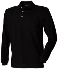 Henbury Long Sleeve Cotton Polo Shirt - Black