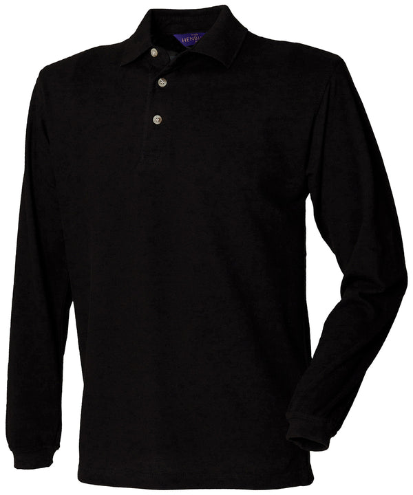 Henbury Long Sleeve Cotton Polo Shirt - Black