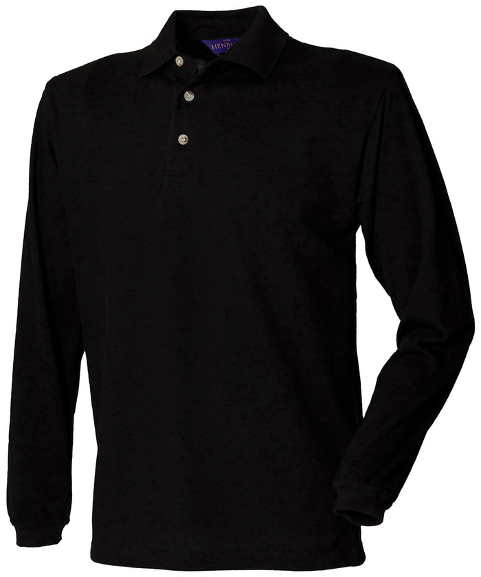 Henbury Long Sleeve Cotton Polo Shirt - Black
