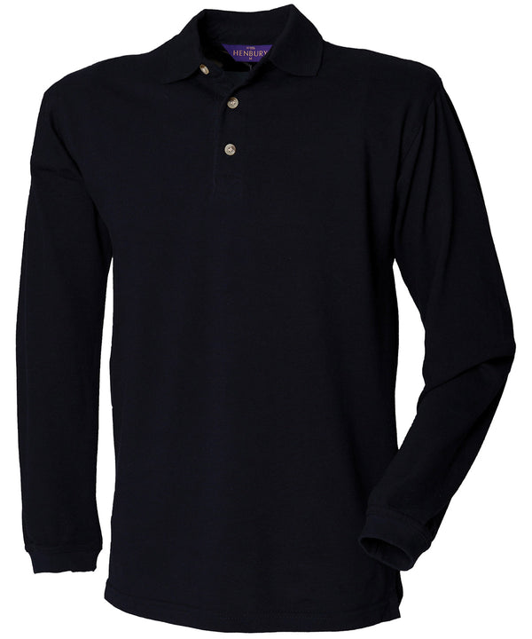 Henbury Long Sleeve Cotton Polo Shirt - Navy