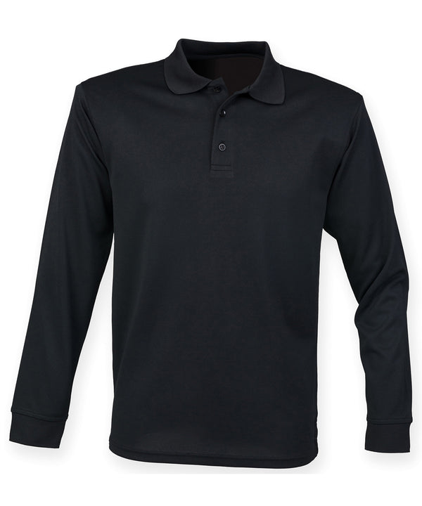 Henbury Long Sleeve Coolplus® Polo Shirt - Black*
