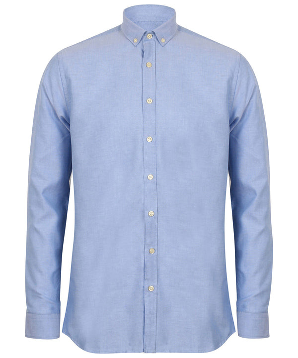 Henbury Modern Long Sleeve Oxford Shirt - Blue