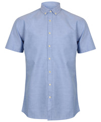 Henbury Modern Short Sleeve Oxford Shirt - Blue